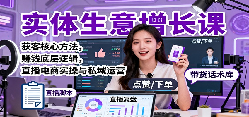实体生意增长课：获客核心方法，赚钱底层逻辑，直播电商实操与私域运营 - 副业心选-副业心选