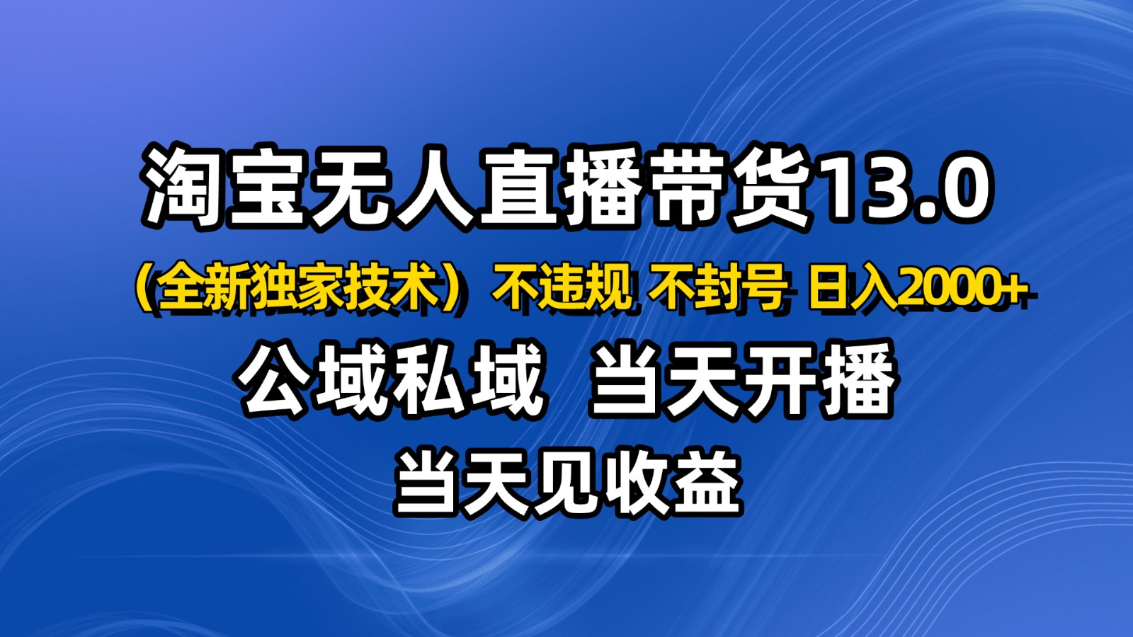 淘宝无人直播13.0，公域私域技术，不封号，不违规 布局下半年旺季赛道，日入2000+-副业心选