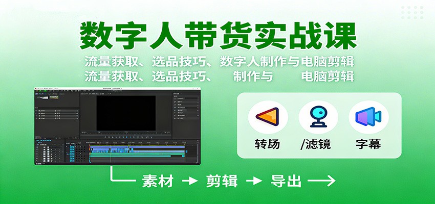 数字人变现实战课：流量获取、选品技巧、数字人制作与电脑剪辑-副业心选