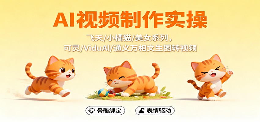 AI视频制作实操，飞天/小橘猫/美女系列，可灵/ViduAl/通义万相文生图转视频 - 副业心选-副业心选