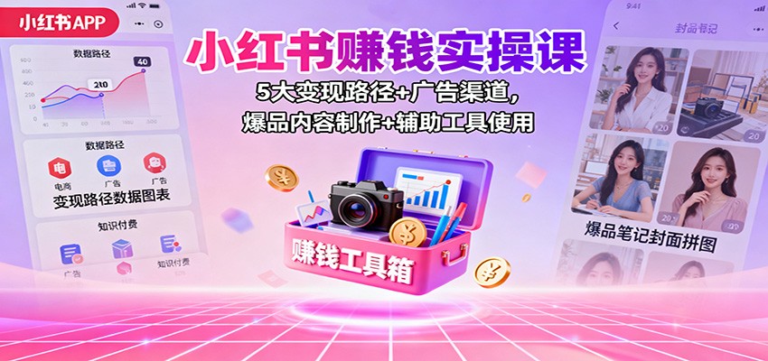 小红书赚钱实操课：5大变现路径+广告渠道，爆品内容制作+辅助工具使用 - 副业心选-副业心选