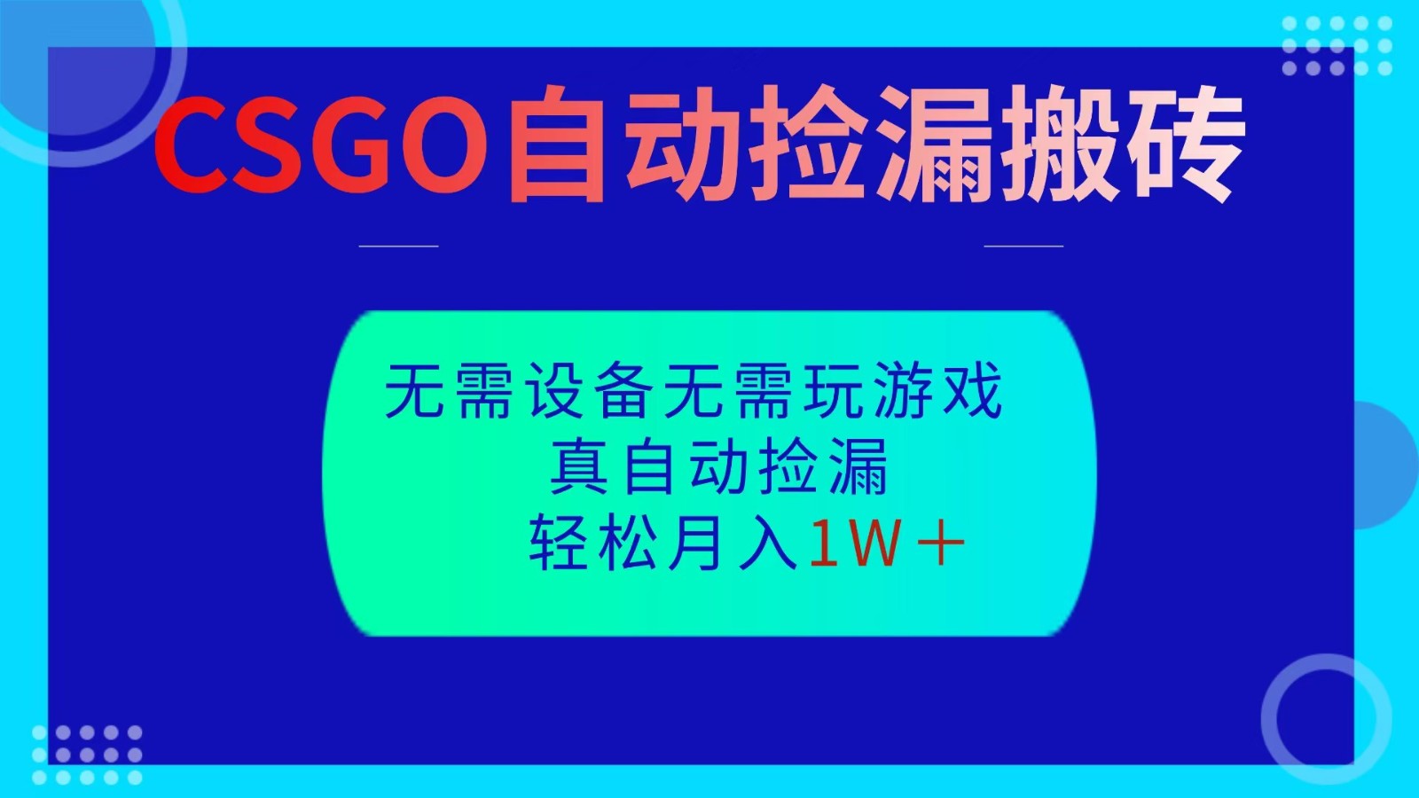 CSGO自动捡漏搬砖，当天操作当天见结果，无需了解游戏，包教包会包落地-副业心选