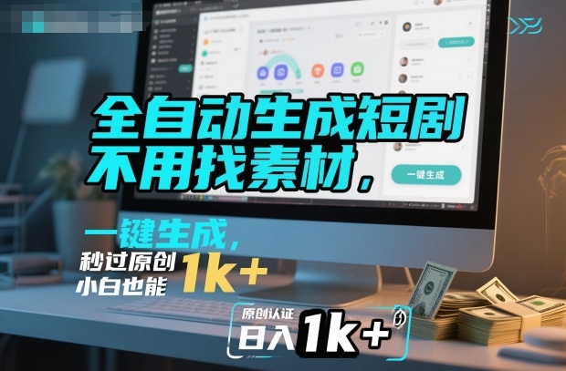 全自动生成短剧，不用找素材，不用剪辑，一键生成，秒过原创，小白也能轻松日入1k+【揭秘】-副业心选
