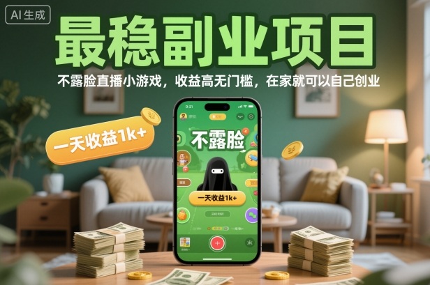 最稳副业项目，不露脸直播小游戏，收益高无门槛，一天收益1k+，在家就可以自己创业【揭秘】-副业心选