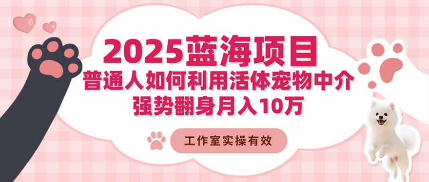 2025蓝海项目：普通人如何利用活体宠物中介，强势翻身月入10万-副业心选