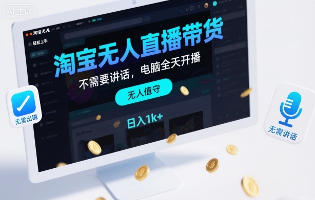 淘宝无人直播带货，不需要出镜，不需要讲话，电脑全天开播，轻松上手，日入1k+【揭秘】-副业心选