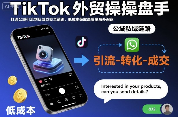 TikTok外贸操盘手，打通公域引流到私域成交全链路，低成本获取高质量海外询盘-副业心选