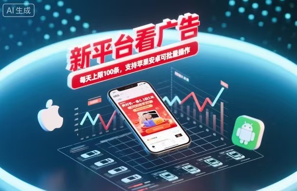 新台看广告，养好机一条5毛到5块，单机日入30到100，支持苹果安卓，可批量操作。-副业心选