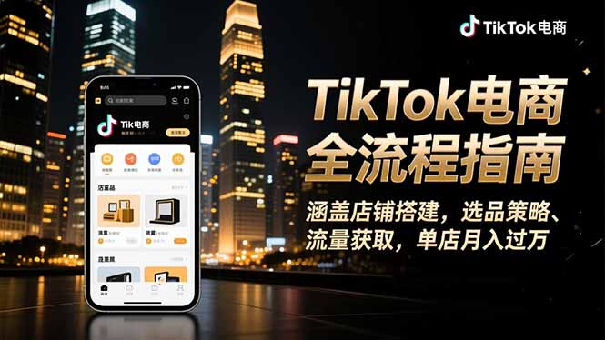 TikTok电商全流程指南，涵盖店铺搭建、选品策略、流量获取，单店月入过万-副业心选