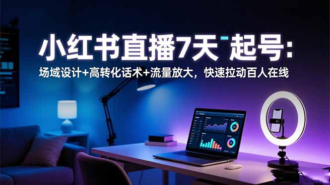 小红书直播7天起号：场域设计+高转化话术+流量放大，快速拉动百人在线-副业心选