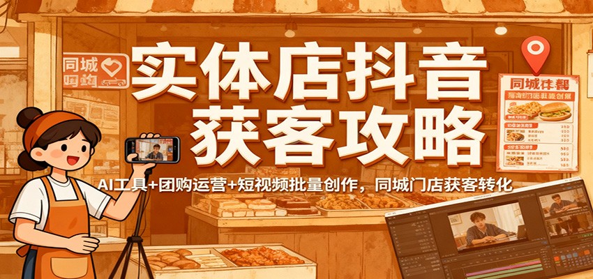 实体店抖音获客攻略：AI工具+团购运营+短视频批量创作，同城门店获客转化 - 副业心选-副业心选