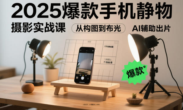 2025爆款手机静物摄影实战课，从构图到布光，不用贵设备，AI辅助出片-副业心选