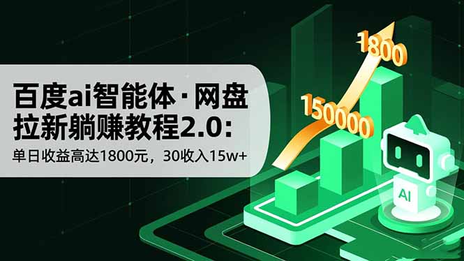 百度ai智能体·网盘拉新躺赚教程2.0：单日收益高达1800元，30收入15w+-副业心选