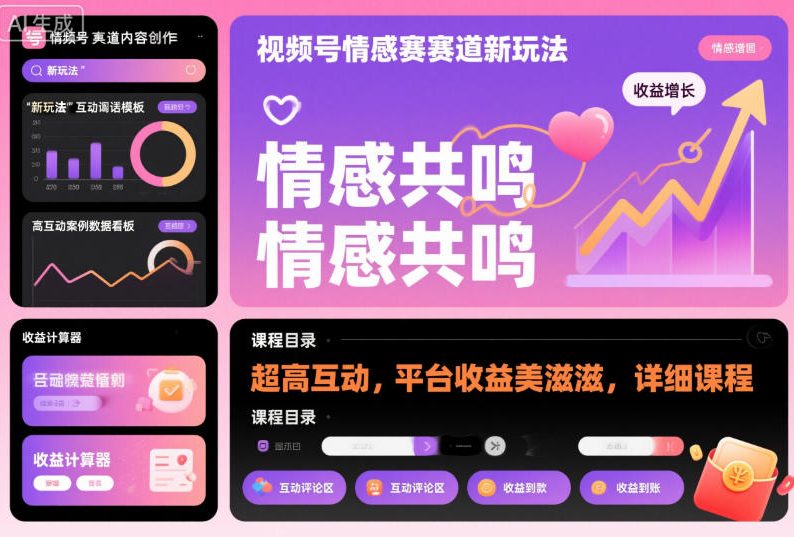 视频号情感赛道新玩法，超高互动，平台收益美滋滋，详细课程-副业心选