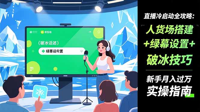 直播冷启动全攻略:人货场搭建+绿幕设置+破冰技巧，新手月入过万实操指南-副业心选