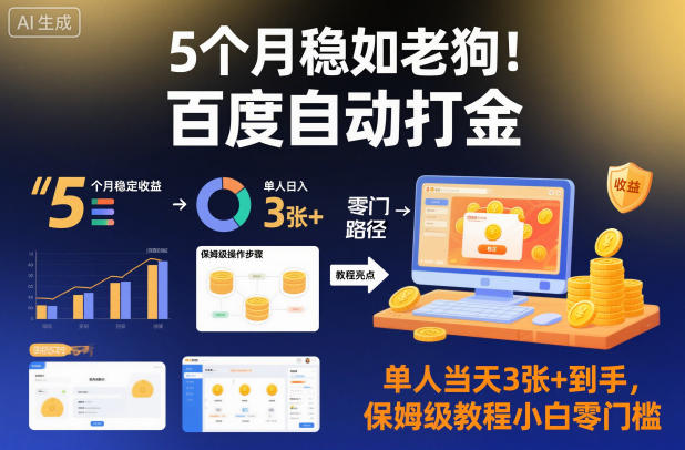 5个月稳如老狗！百度自动打金，单人当天3张+到手，保姆级教程小白零门槛【揭秘】-副业心选