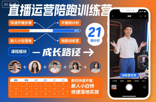 直播运营陪跑训练营，教你快速开播，新人小白快速落地实操-副业心选