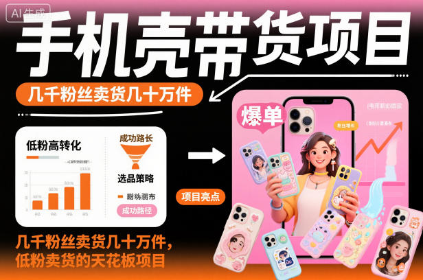 手机壳带货项目，几千粉丝卖货几十万件，短视频低粉卖货的天花板项目-副业心选