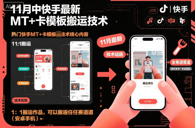 11月中快手最新MT+卡模板搬运技术，1：1搬运作品，可以搬运任何赛道(安卓手机)-副业心选