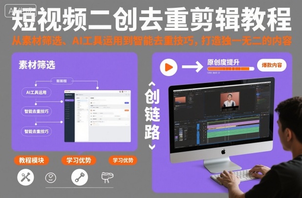 短视频二创去重剪辑教程，从素材筛选、AI工具运用到智能去重技巧，打造独一无二的内容-副业心选