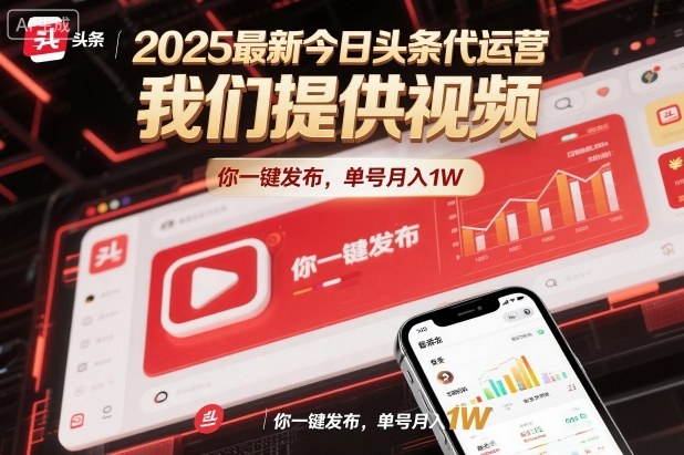 2025最新今日头条代运营，我们提供视频，你一键发布，单号月入1W【揭秘】-副业心选