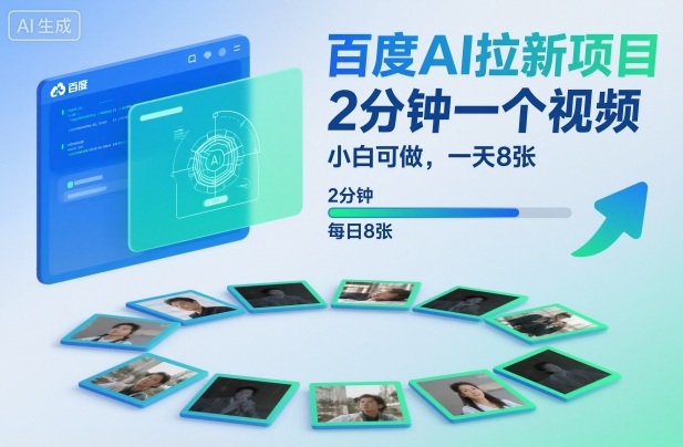 百度AI拉新项目，2分钟一个视频，小白可做，一天8张【附案例+保姆级教程】-副业心选