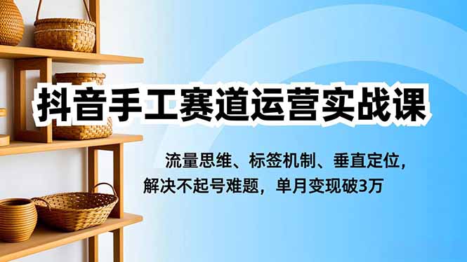 抖音手工赛道运营实战课，流量思维、标签机制、垂直定位，解决不起号难题，单月变现破3万-副业心选