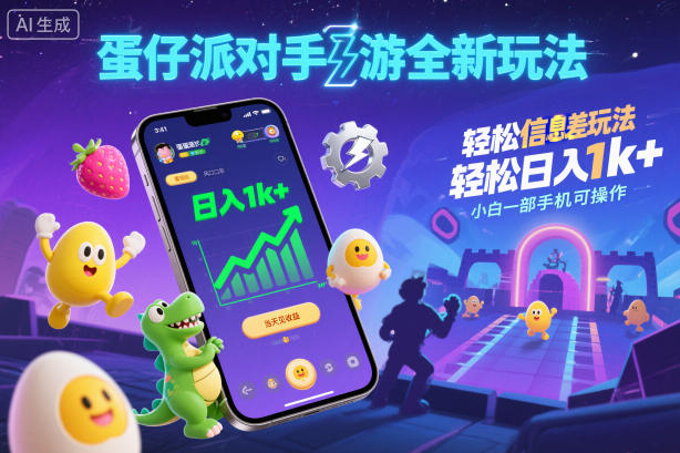 蛋仔派对手游全新玩法，轻松日入1k+，风口信息差玩法，当天见收益，小白一部手机可操作-副业心选