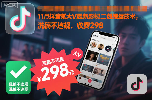 11月抖音某大V最新影视二创搬运技术，洗稿不违规，收费298 - 副业心选-副业心选