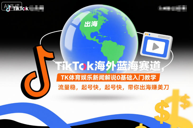 TikTok海外蓝海赛道，TK体育娱乐新闻解说0基础入门教学，流量稳，起号快，带你出海賺美刀 - 副业心选-副业心选