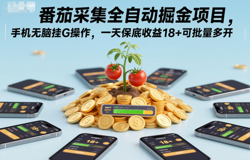 番茄采集全自动掘金项目，手机无脑挂G操作，一天保底收益18+可批量多开【揭秘】-副业心选