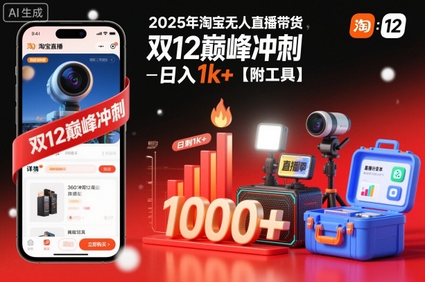 2025年淘宝无人直播带货，冲刺双12，日入1k+【附工具】【揭秘】 - 副业心选-副业心选