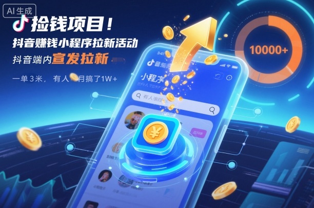 捡钱项目！抖音賺钱小程序拉新活动，抖音端内宣发拉新，一单3米，有人半个月搞了1W+-副业心选