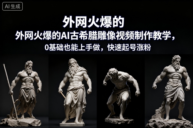 外网火爆的AI古希腊雕像视频制作教学，0基础也能上手做，快速起号涨粉-副业心选