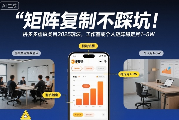 矩阵复制不踩坑！拼多多虚拟类目2025玩法，工作室或者个人矩阵稳定月1-5W【揭秘】-副业心选