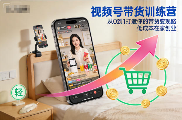 视频号带货训练营，从0到1打造你的带货变现路，低成本在家创业-副业心选