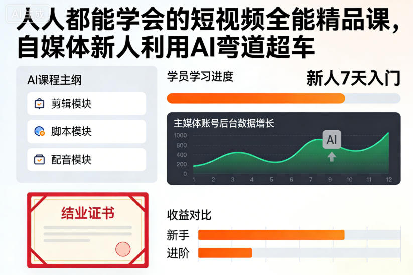 人人都能学会的短视频全能精品课，自媒体新人利用AI弯道超车-副业心选
