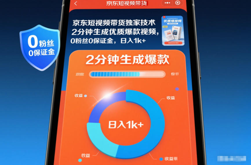 京东短视频带货独家技术，2分钟生成一条优质爆款视频，0粉丝0保证金，日入1k+【揭秘】-副业心选