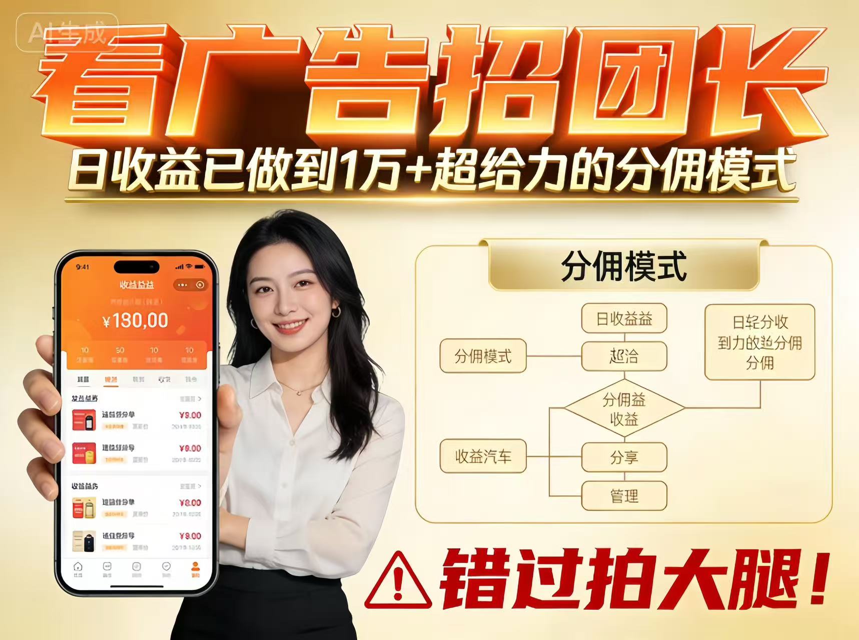 看广告招团长，团队收益已做到日入1万，分佣模式超给力，错过拍大腿 - 副业心选-副业心选