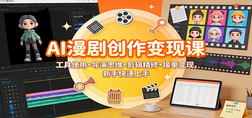 AI漫剧创作变现课：工具使用+导演思维+剪辑精修+接单变现，新手快速上手 - 副业心选-副业心选