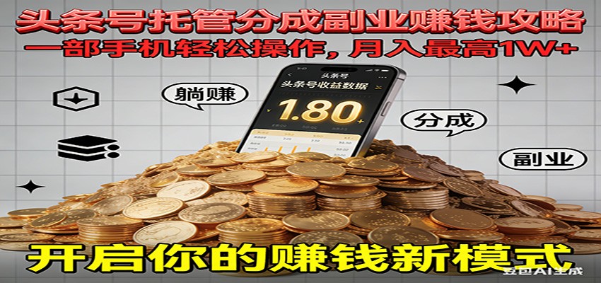 全程托管今日头条，一部手机就可以开干，最高躺赚1W+ - 副业心选-副业心选