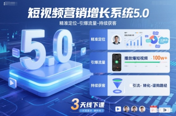 短视频营销增长系统5.0，精准定位-引爆流量-持续获客，3天线下课(音频+图片)-副业心选