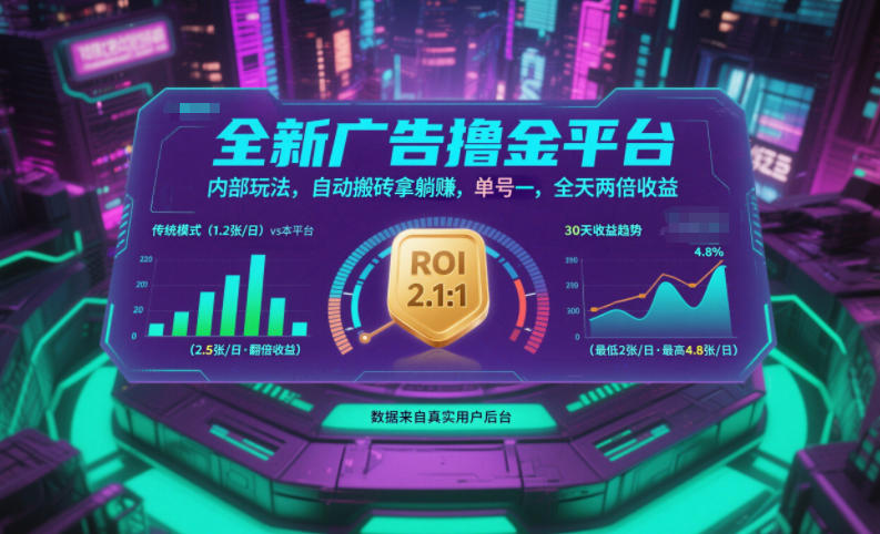 全新广告撸金平台，内部玩法，自动搬砖拿躺賺，单号一天保底2张+，全天两倍收益【揭秘】-副业心选