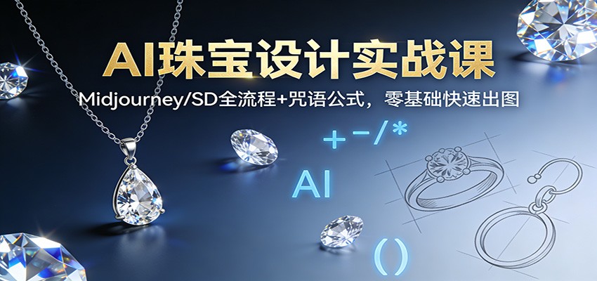 AI珠宝设计实战课：Midjourney/SD全流程+咒语公式，零基础快速出图-副业心选