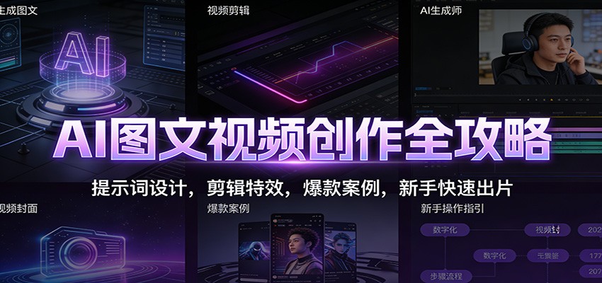 AI图文视频创作全攻略：提示词设计，剪辑特效，爆款案例，新手快速出片-副业心选