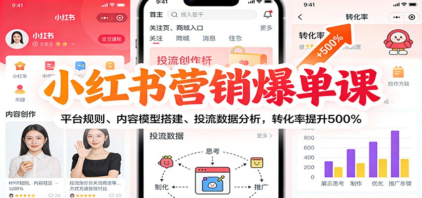 小红书营销爆单课：平台规则、内容模型搭建、投流数据分析，转化率提升500%-副业心选