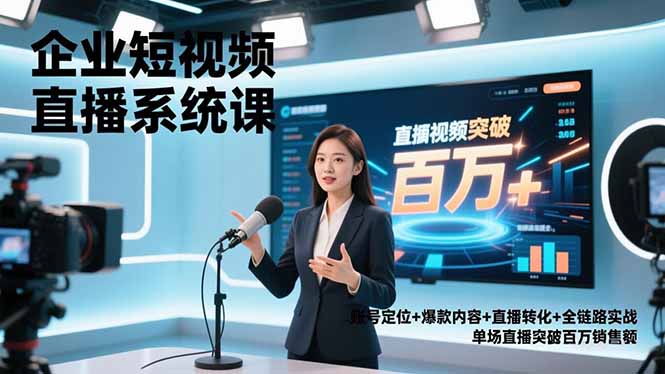 企业短视频直播系统课，账号定位+爆款内容+直播转化+全链路实战，单场直播突破百万销售额-副业心选