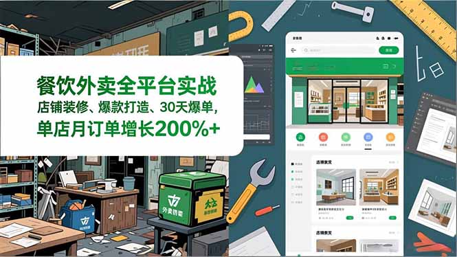 餐饮外卖全平台实战，店铺装修、爆款打造、30天爆单，手把手教学，单店月订单增长200%+-副业心选