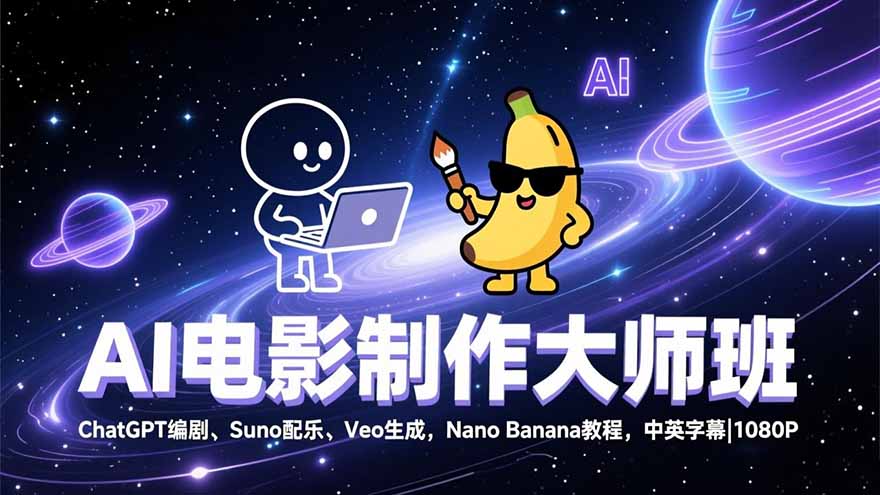 AI电影制作大师班：ChatGPT编剧、Suno配乐、Veo生成，Nano Banana教程，中英字幕|1080P-副业心选
