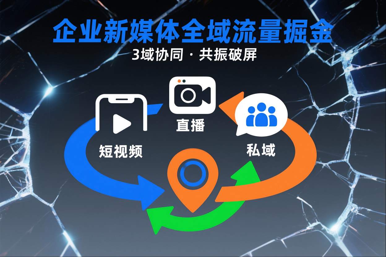 短视频全域商业模式，企业新媒体全域流量掘金，3域协同，共振破屏，短视频-直播-私域-地域-副业心选